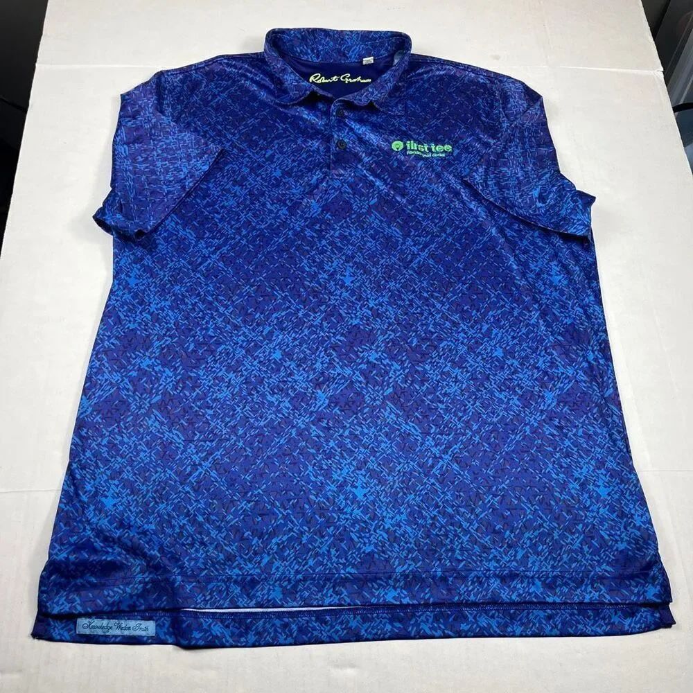 Robert Graham Performance Golf Polo Shirt Blue Modern Sport Short Sleeve 2XL